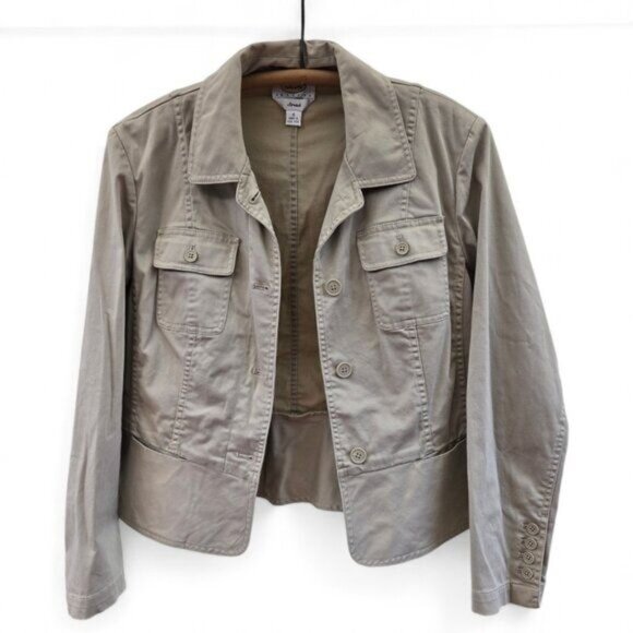 Talbots Jackets & Blazers - Talbots Size 6 Petite Womens Tan Stretch Cotton Jacket Button Closure & Pockets